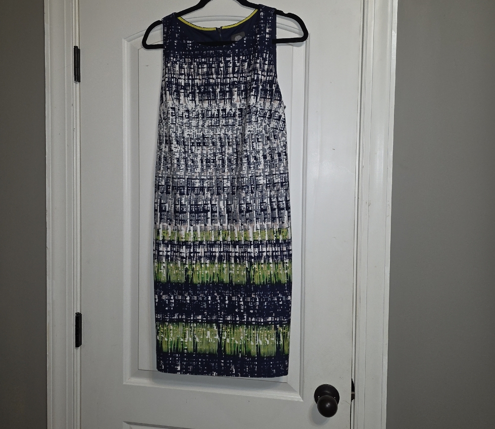Vince Camuto Blue and Green Striped Midi Dress